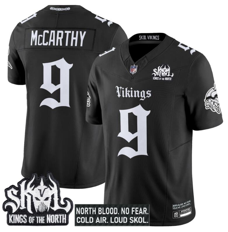 Men's Minnesota Vikings Active Player Custom Black 2025 F.U.S.E. Kings Of The North Patch 'Gothic Norseblood Edition' Vapor Untouchable Limited Stitched Football Jersey